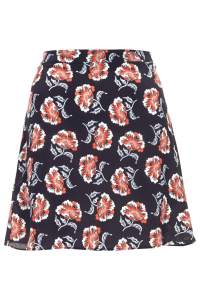 TOPSHOP Navy Floral Silk A-line skirt